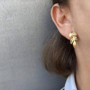 Gold and Silver Olive Leaf Earrings - Tejaani Jeweller