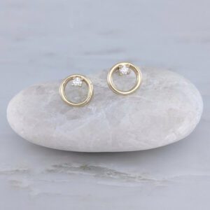 Gold and Diamond Circle Stud Tiny Earrings - Tejaani Jeweller