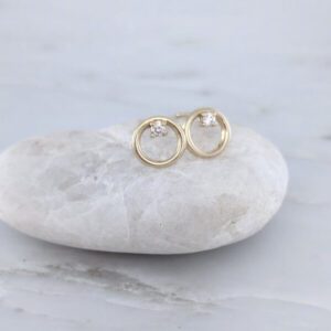 Gold and Diamond Circle Stud Tiny Earrings - Tejaani Jeweller