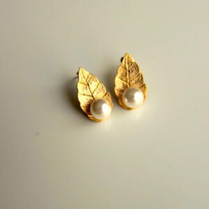 Gold and Silver Pearl Leaf Stud Earrings - Tejaani Jeweller