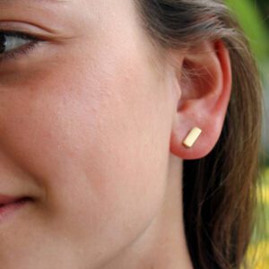Gold And Silver Bar Stud Earrings - Tejaani Jeweller